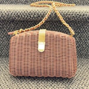 Brown Woven Handbag with Gold Chain